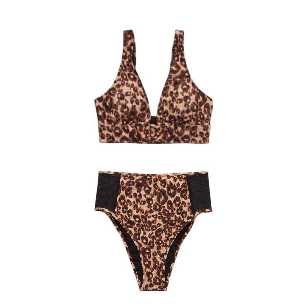 Aerie Longline Plunge Leopard Ring Bikini Set Size S